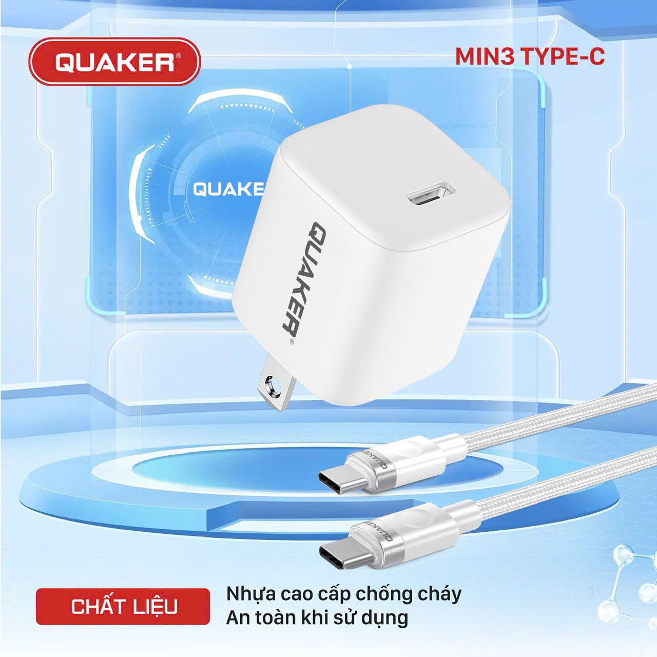 Bộ Sạc Quaker Min3 TypeC to TypeC - 25W GaN Pro