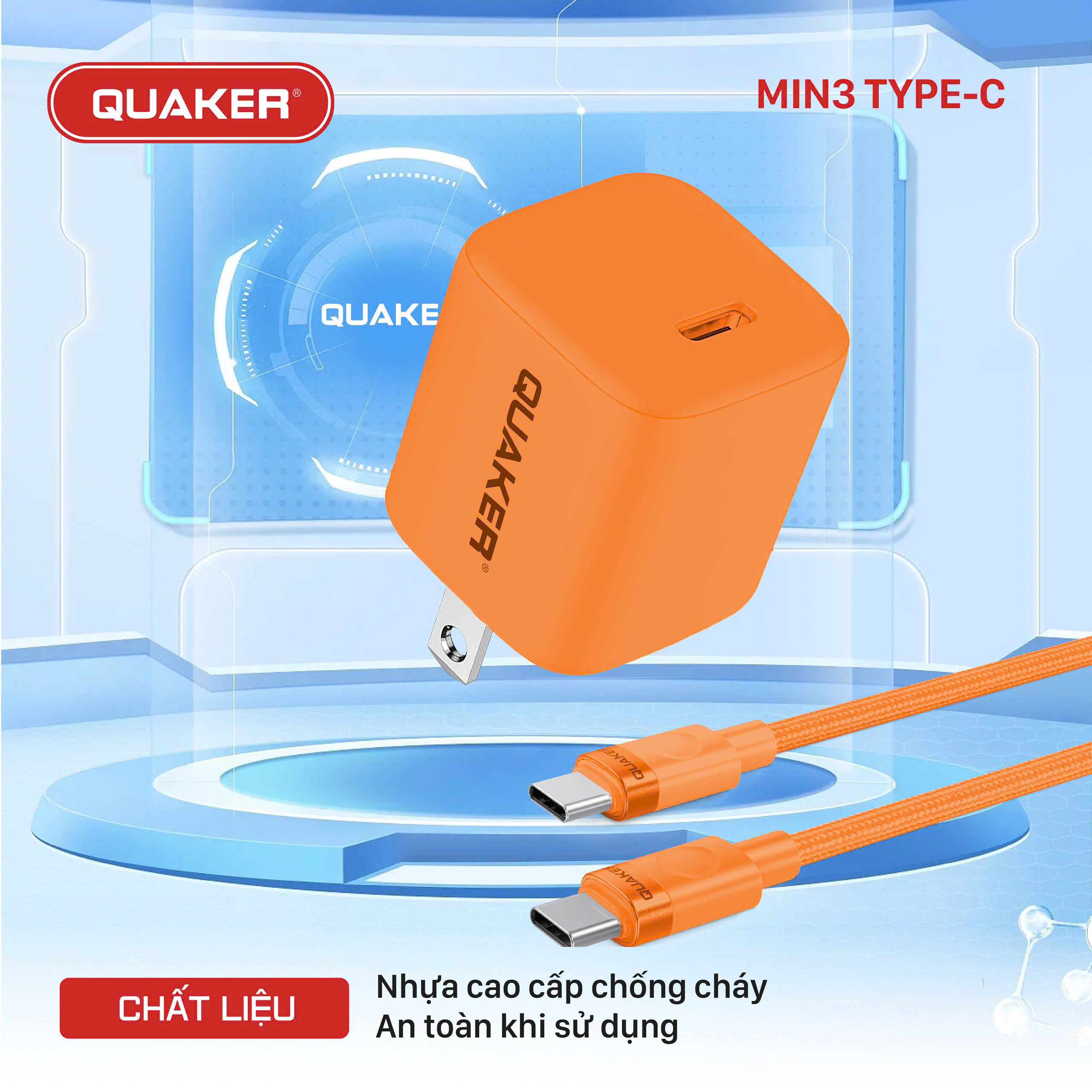 Bộ Sạc Nhanh Quaker Min3 TypeC to TypeC - 25W GaN Pro
