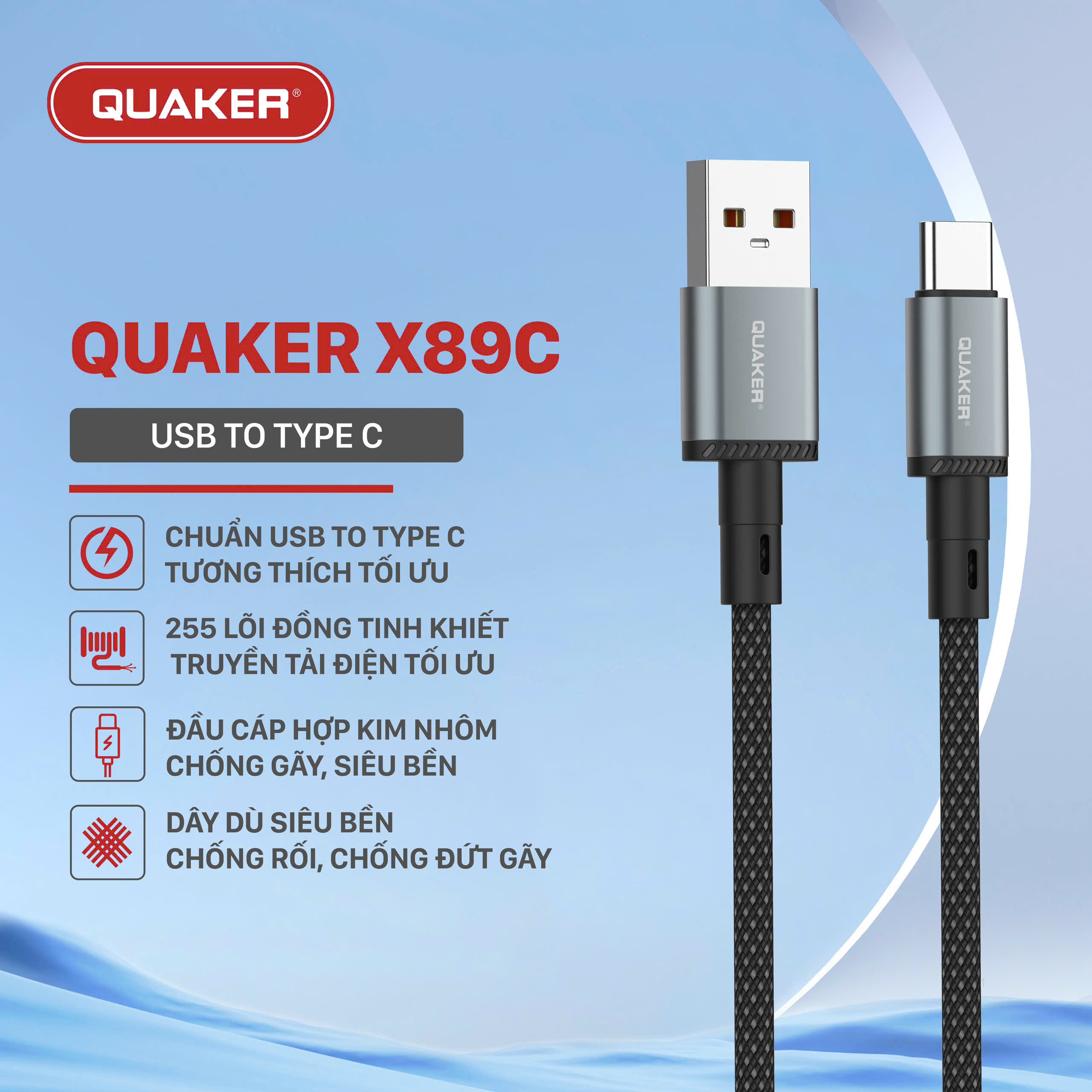 Cáp Sạc Dù Quaker X89 - 5A