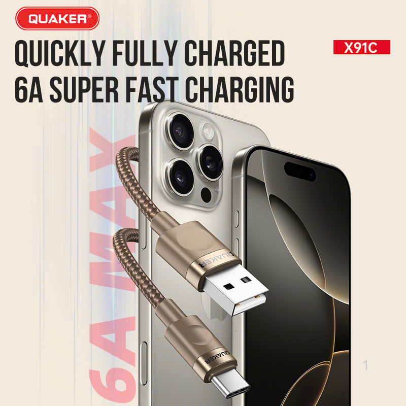 Cáp Sạc Quaker X91C USB To Type-C - 6A 1.5M