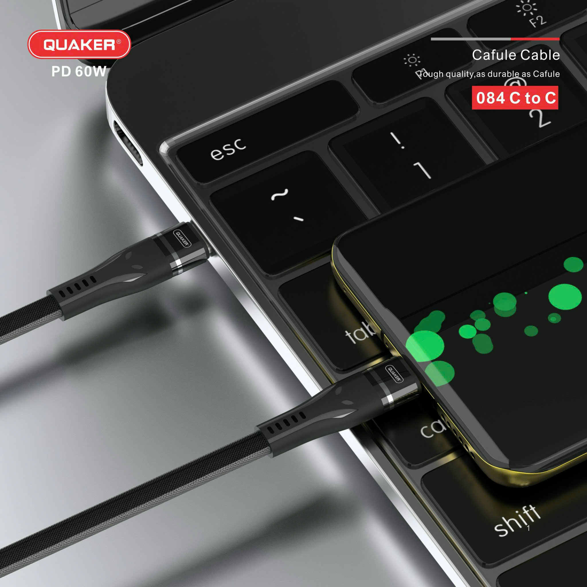 Cáp Sạc Dù Quaker QC084 Type-C to Type-C - 60W 1.2M