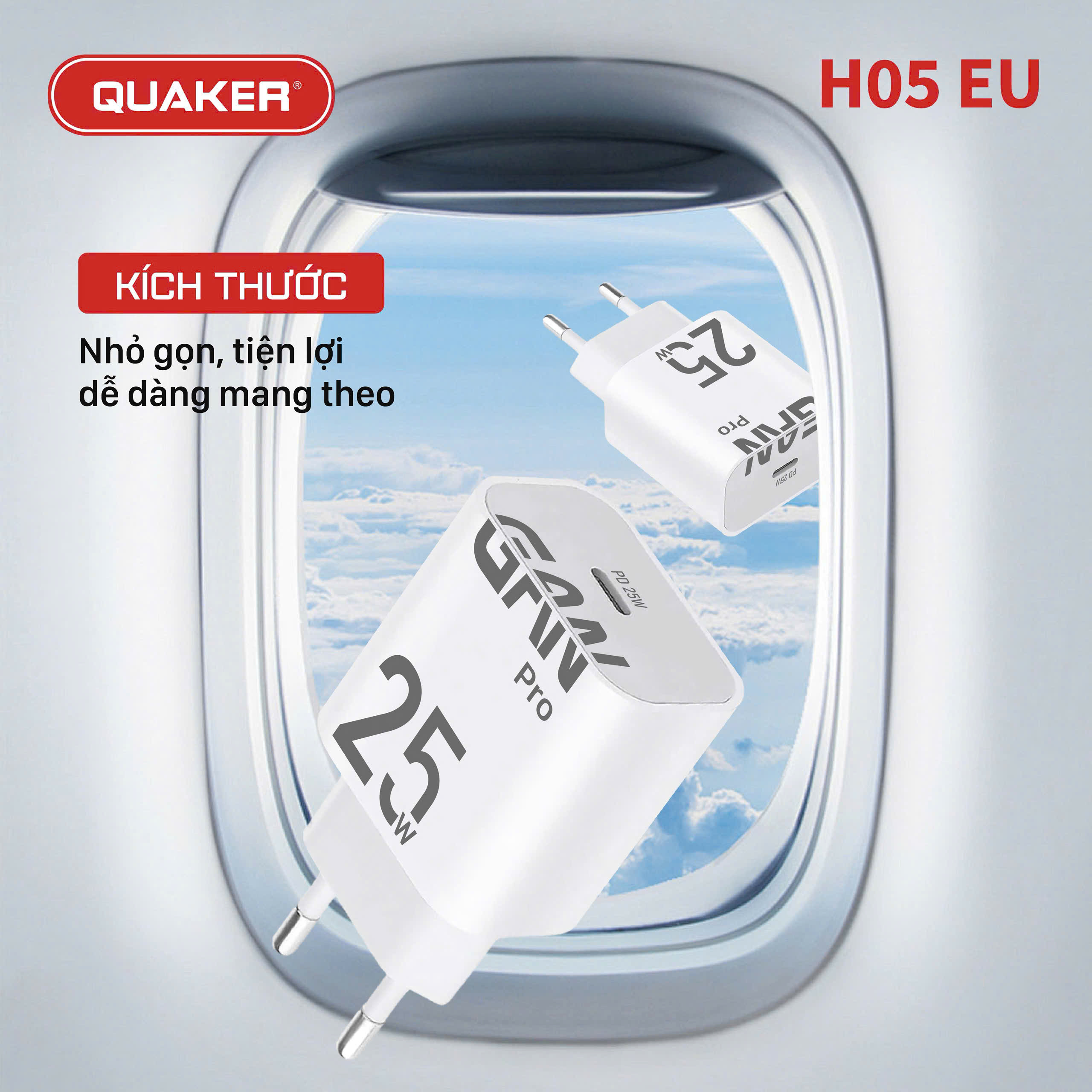 Củ Sạc Quaker H05 EU Type-C - 25W GaN