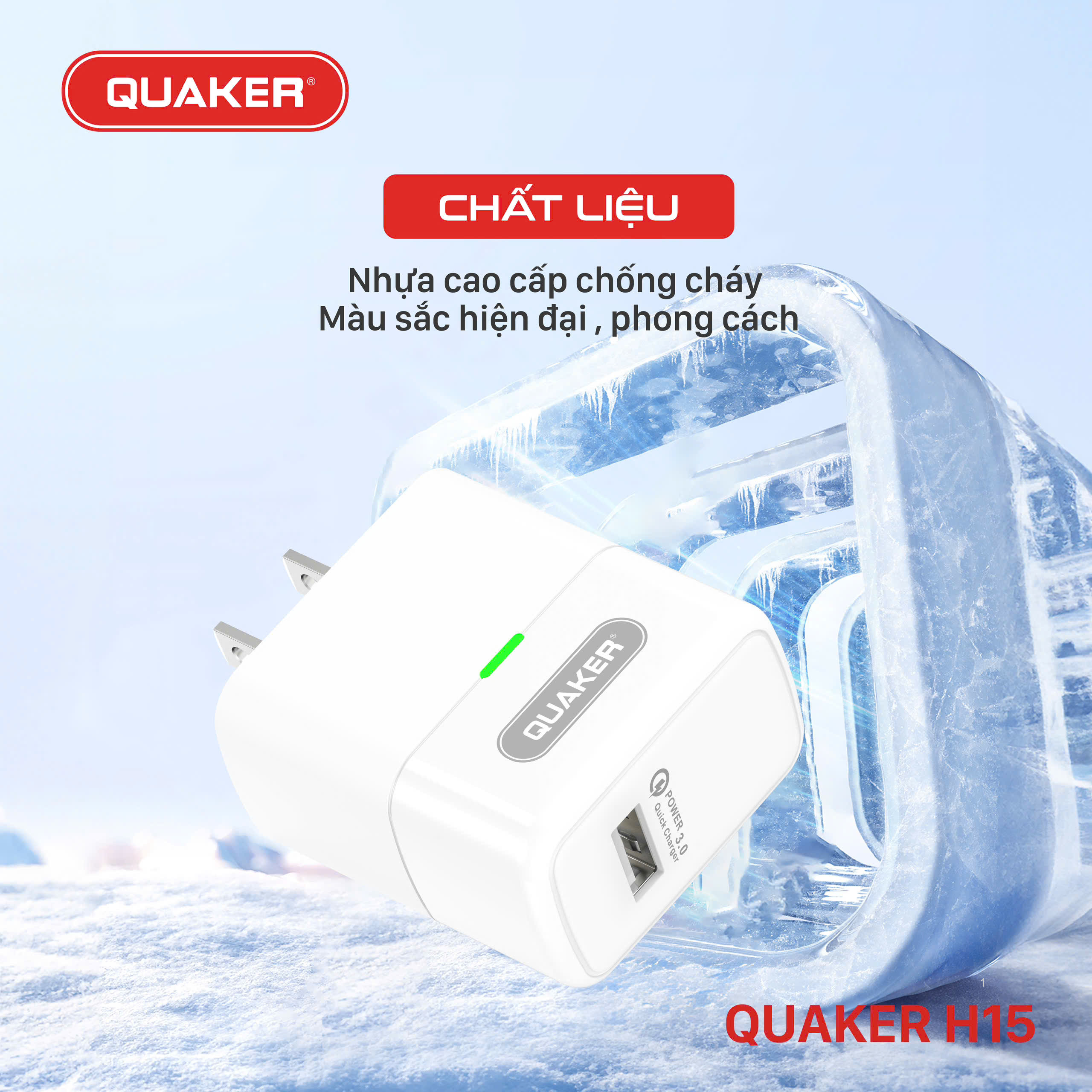 Củ Sạc Nhanh Quaker H15 USB - 22.5W Quick Charge 3.0