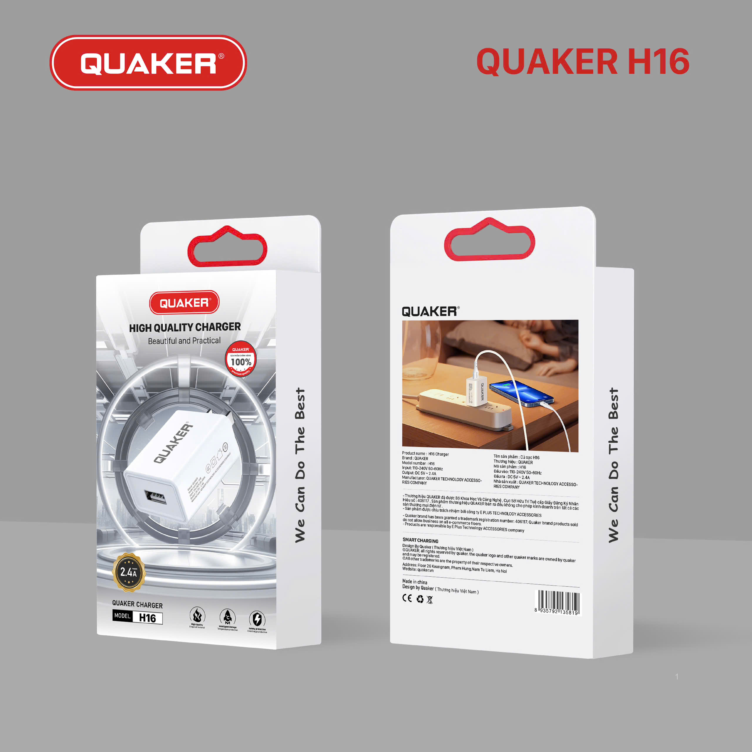 Củ Sạc Nhanh Quaker H16 USB - 2.4A 12W