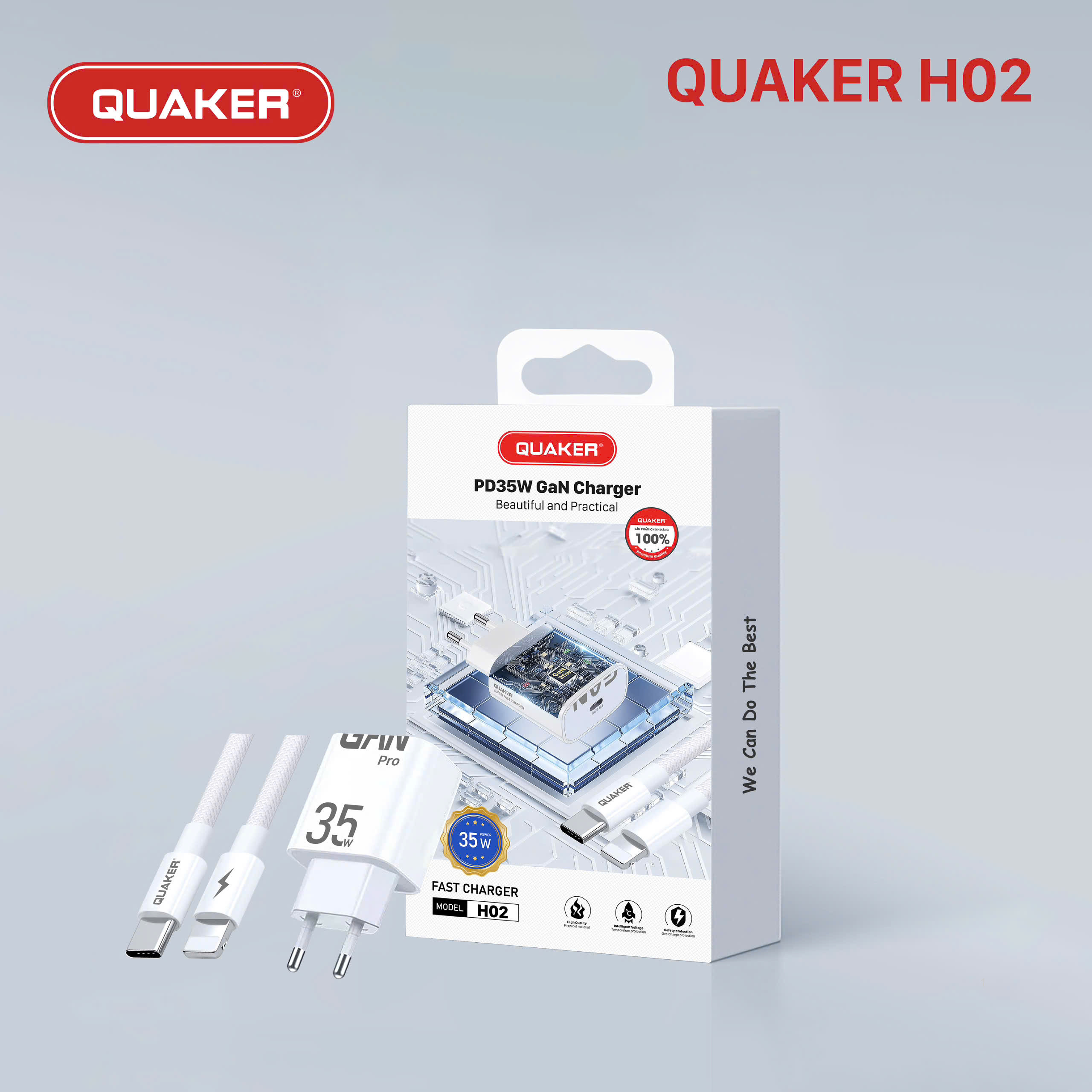 Bộ Sạc Nhanh Quaker H02 Type-C To Lightning - 35W GaN