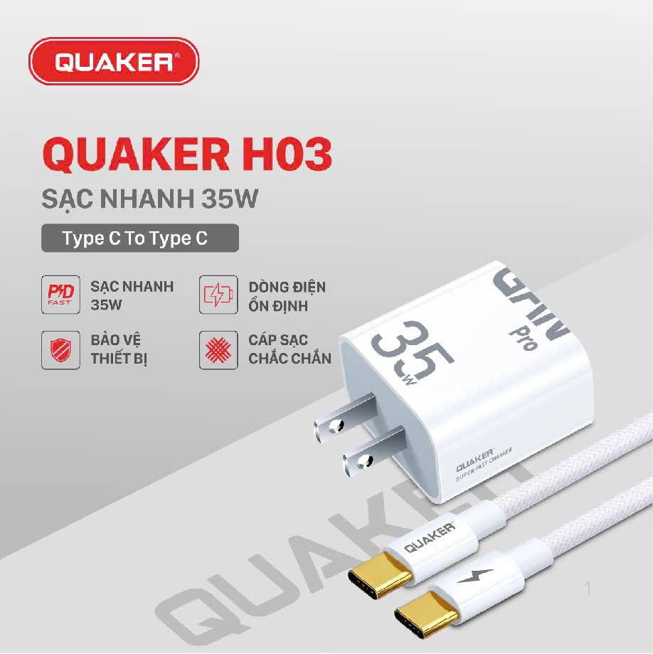 Bộ Sạc Nhanh Quaker H03 US Type-C To Type-C - 35W GaN
