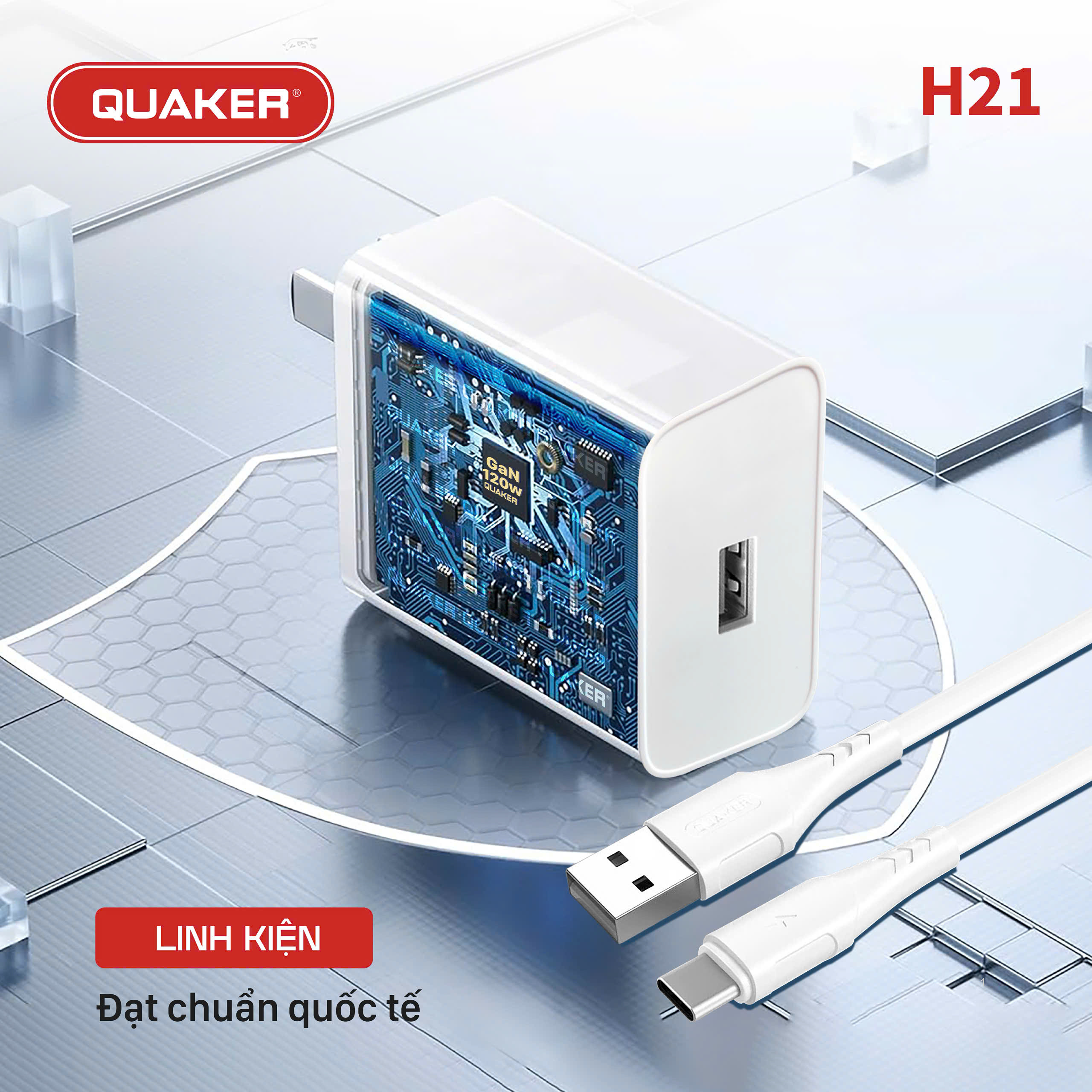 Bộ Sạc Nhanh Quaker H21 USB To Type-C - 67W PD/QC GaN