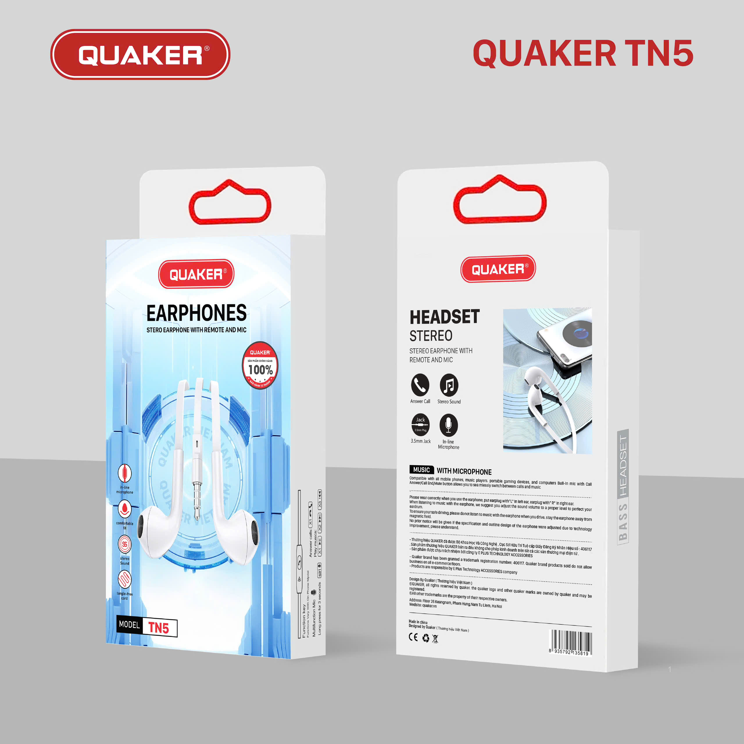 Tai Nghe Có Dây Dẹt TN5 - Jack 3.5mm