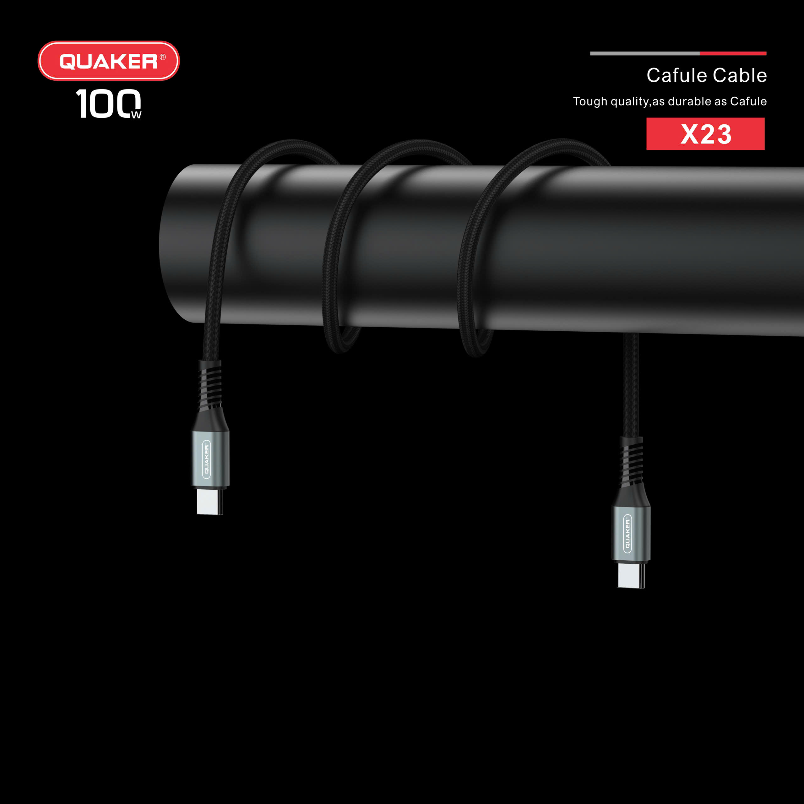 Cáp Sạc Nhanh Quaker X23 – Type-C to Type-C | 100W PD | Dài 1.2M | Dây Dù Siêu Bền – Truyền Dữ Liệu Ổn Định