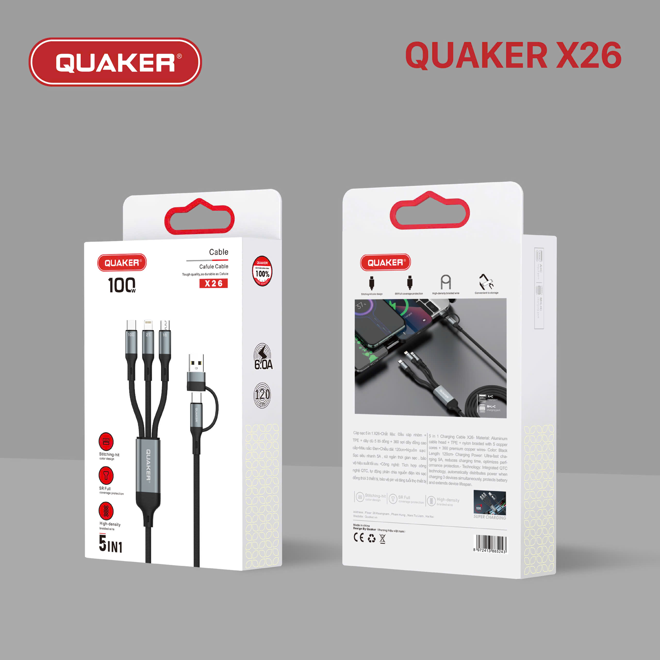 Cáp Sạc Quaker 5in1 X26