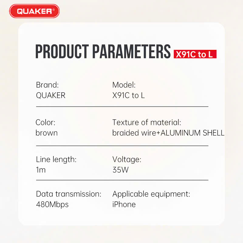 Cáp sạc Quaker X91 C to L