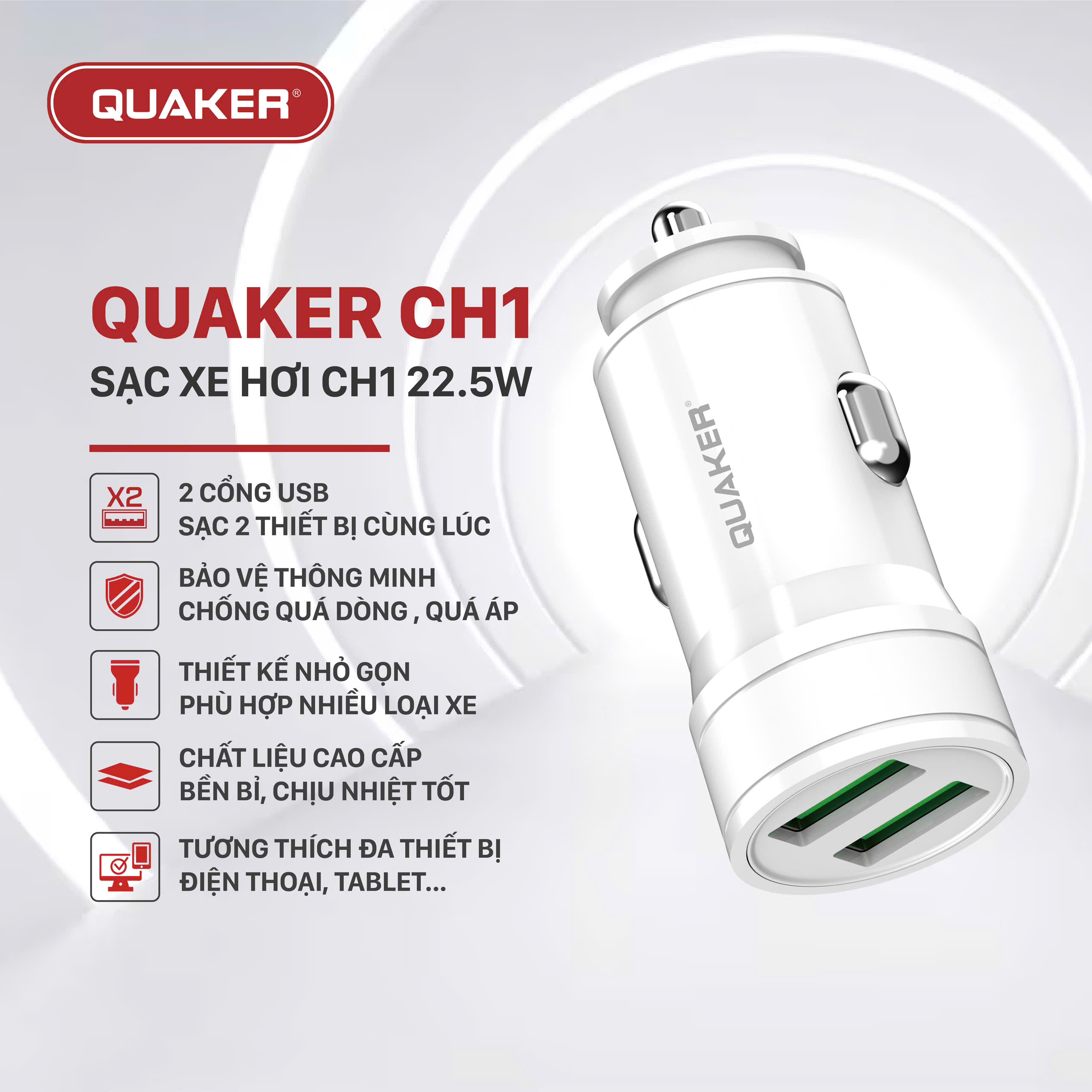 Tẩu sạc ô tô Quaker CH1