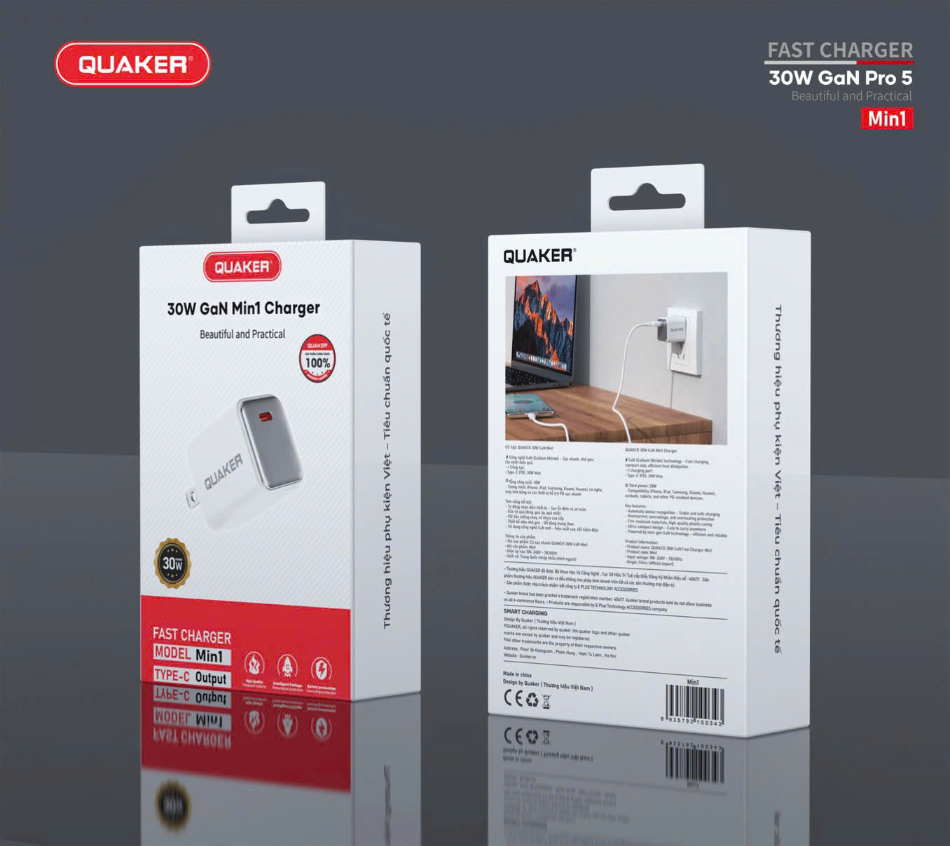 Củ Sạc Nhanh QUAKER Min1 – GaN Pro5 30W | Sạc Nhanh, An Toàn, Siêu Nhỏ Gọn