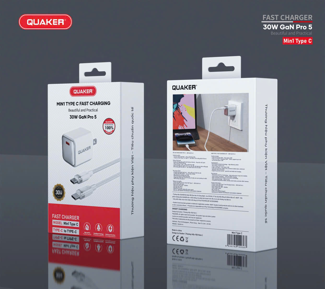 Bộ sạc nhanh Quaker Min1 Type-C – 30W GaN Pro 5