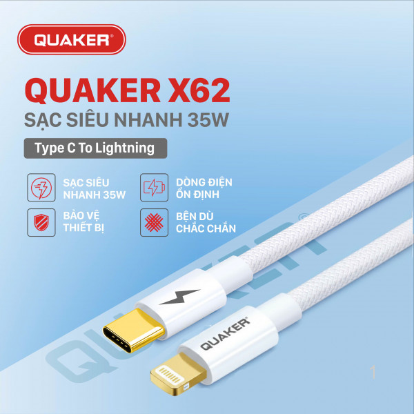 Cáp Sạc Nhanh Quaker X62 TypeC to Lightning - 35W