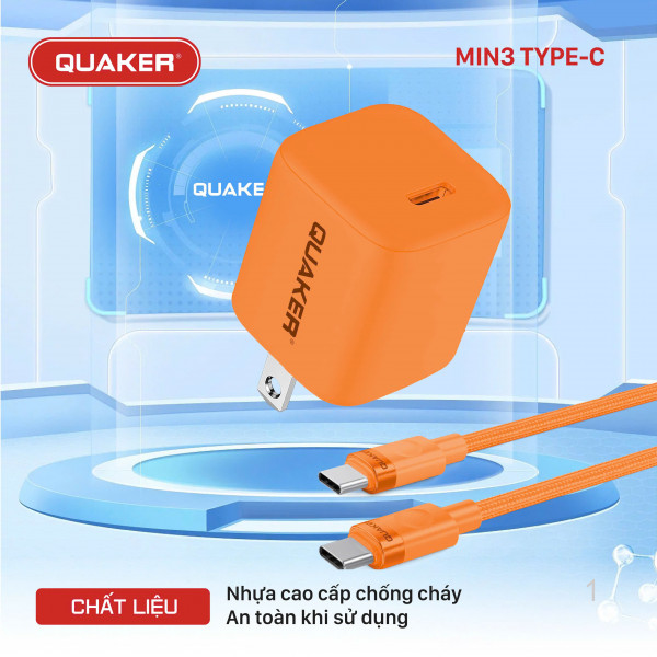 Bộ Sạc Nhanh Quaker Min3 TypeC to TypeC - 25W GaN Pro