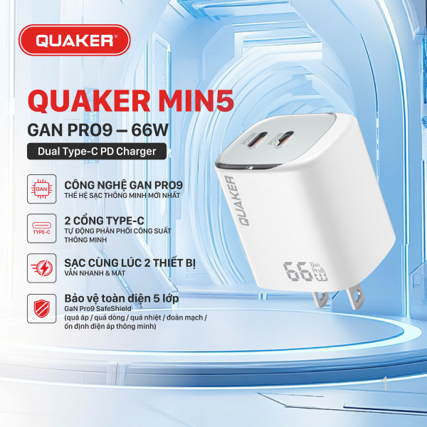 Củ Sạc Nhanh Quaker Min5 - 66W GaN Pro9 