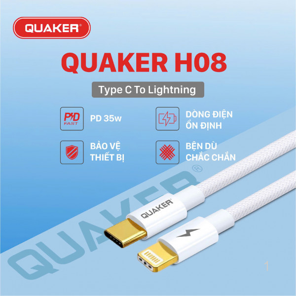 Cáp Sạc Nhanh Quaker H08 Type-C to Lightning - 35W PD