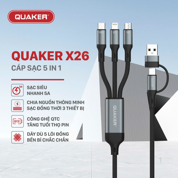 Cáp Sạc Nhanh Quaker X26 5in1