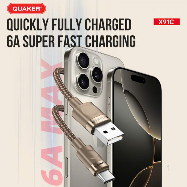 Cáp Sạc Quaker X91C USB To Type-C - 6A 1.5M