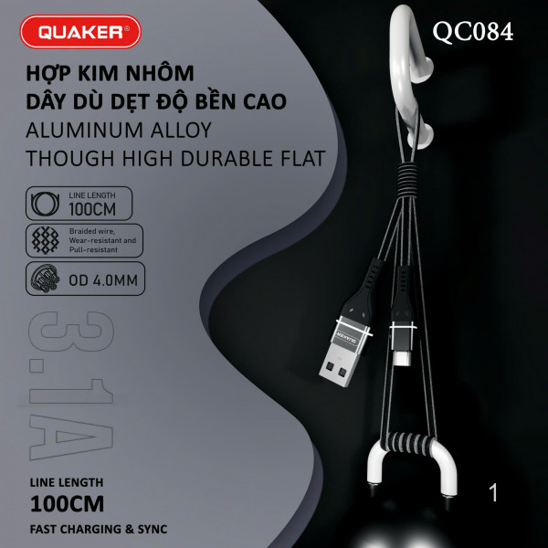 Cáp Sạc Dù Quaker QC084 - 3.1A  1.2M