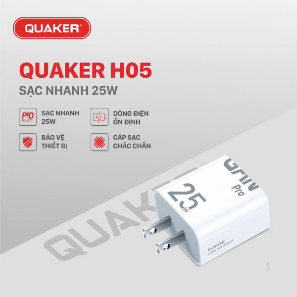 Củ Sạc Quaker H05 Type-C - 25W GaN