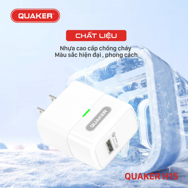 Củ Sạc Nhanh Quaker H15 USB - 22.5W Quick Charge 3.0