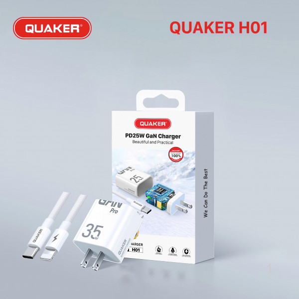 Bộ Sạc Nhanh Quaker H01 Type-C To Lightning - 25W GaN