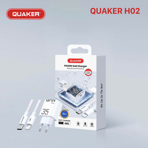 Bộ Sạc Nhanh Quaker H02 Type-C To Lightning - 35W GaN