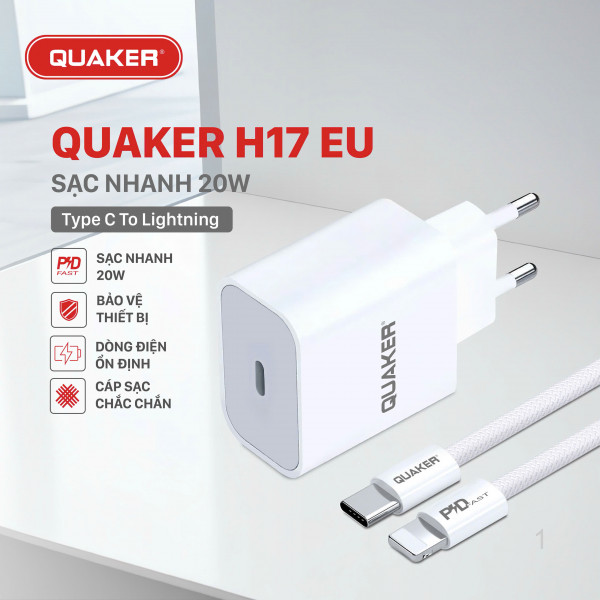 Bộ Sạc Nhanh Quaker H17 Type-C To Lightning - 20W GaN
