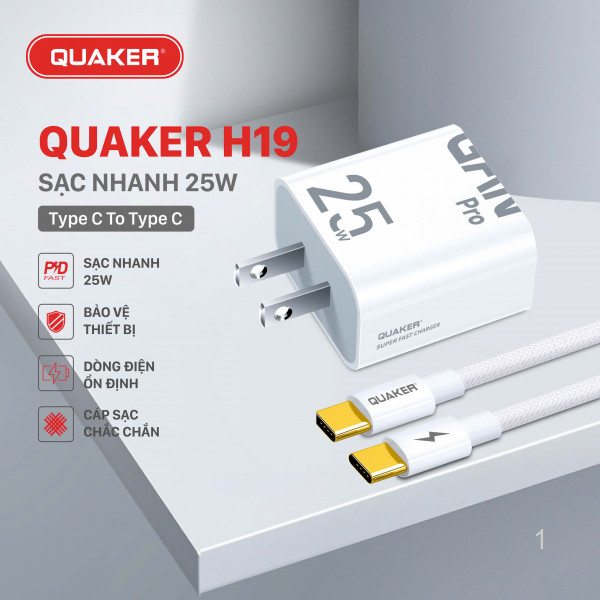 Bộ Sạc Nhanh Quaker H19 Type-C To Type-C - 25W PD