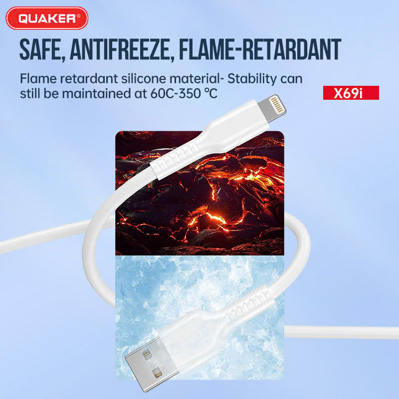 Cáp Sạc Silicon Quaker X69 – Sạc Nhanh 3.1A | Dài 1M | Siêu Mềm – Chống Cháy – Chịu Nhiệt Cao