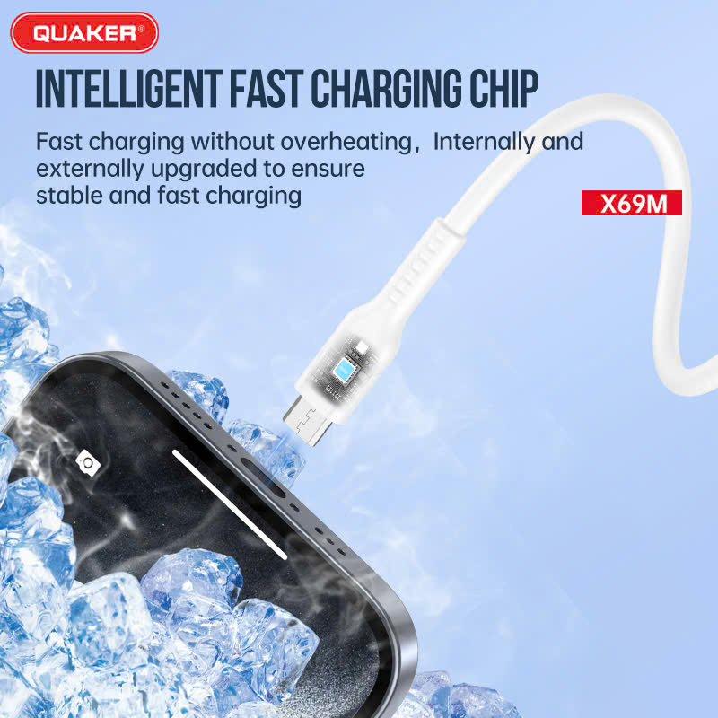 Cáp Sạc Silicon Quaker X69 – Sạc Nhanh 3.1A | Dài 1M | Siêu Mềm – Chống Cháy – Chịu Nhiệt Cao