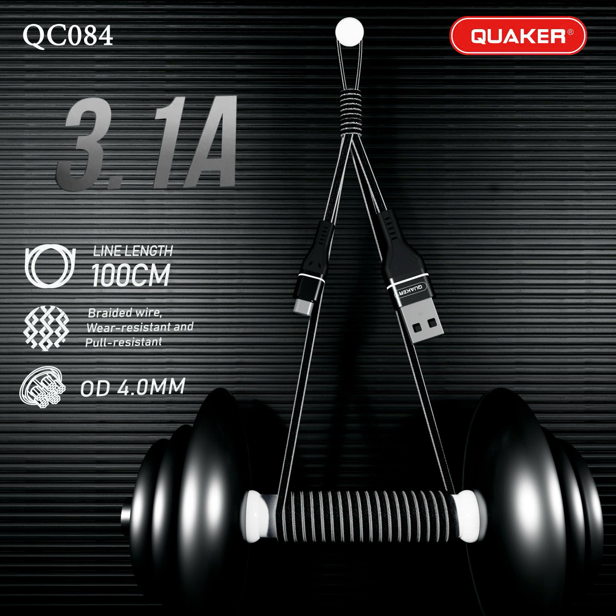 Cáp Sạc Dù Dẹt Quaker QC-084 1M – Sạc Nhanh 3.1A | Đa Dạng Cổng Sạc
