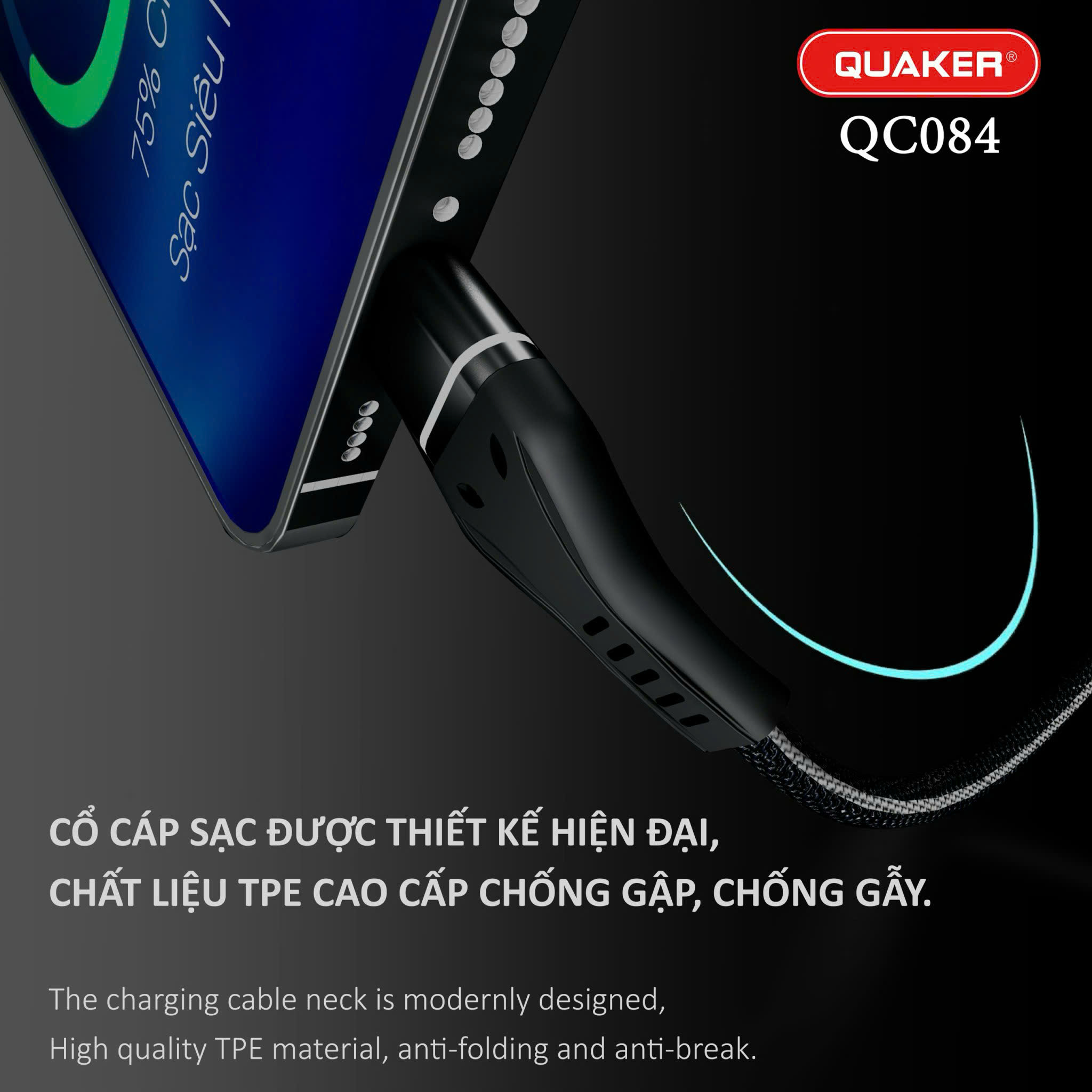 Cáp Sạc Dù Dẹt Quaker QC-084 1M – Sạc Nhanh 3.1A | Đa Dạng Cổng Sạc