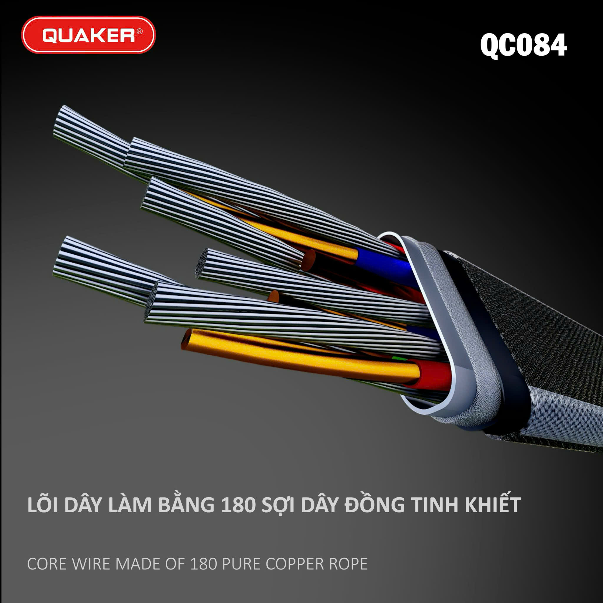 Cáp Sạc Dù Dẹt Quaker QC-084 1M – Sạc Nhanh 3.1A | Đa Dạng Cổng Sạc