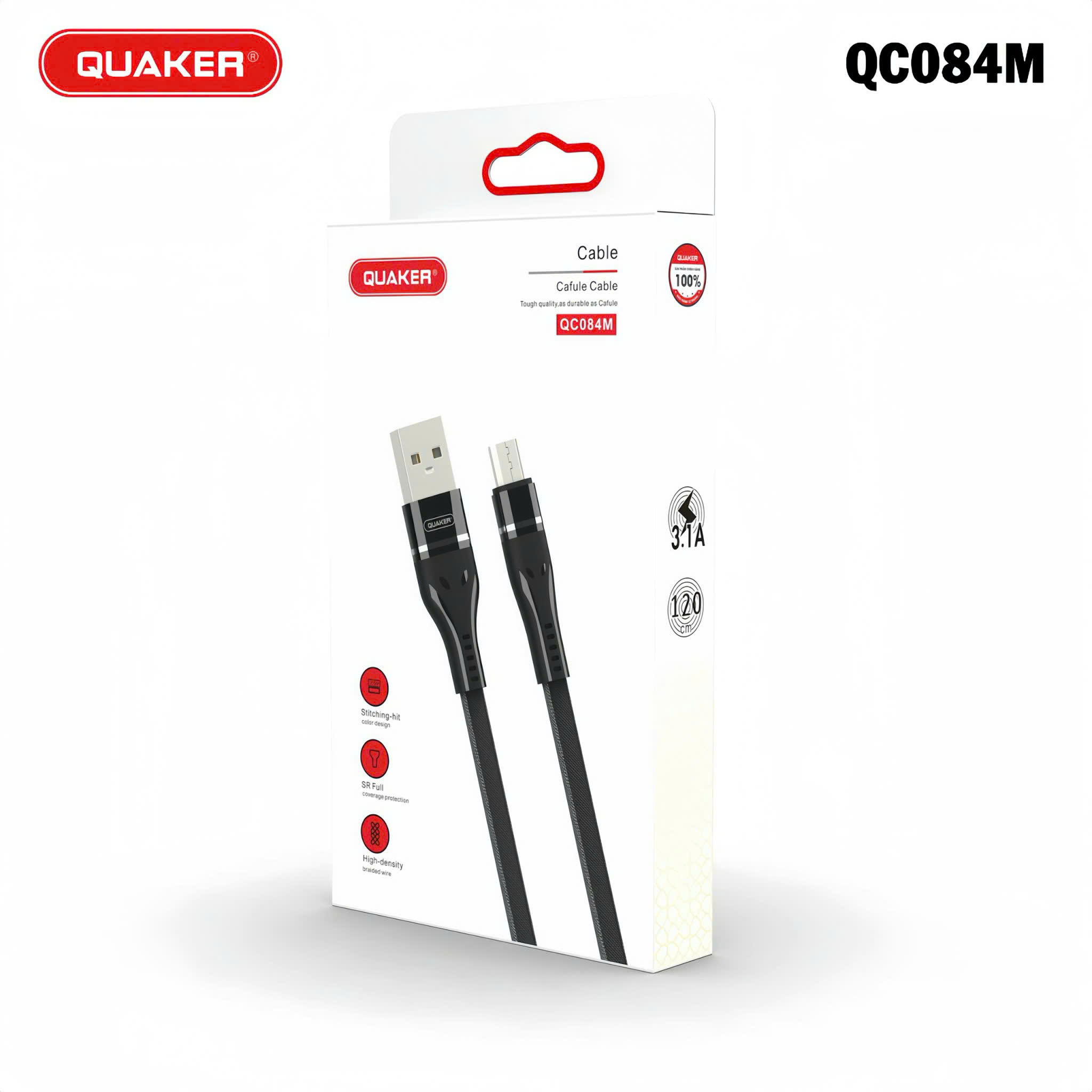 Cáp Sạc Dù Dẹt Quaker QC-084 1M – Sạc Nhanh 3.1A | Đa Dạng Cổng Sạc