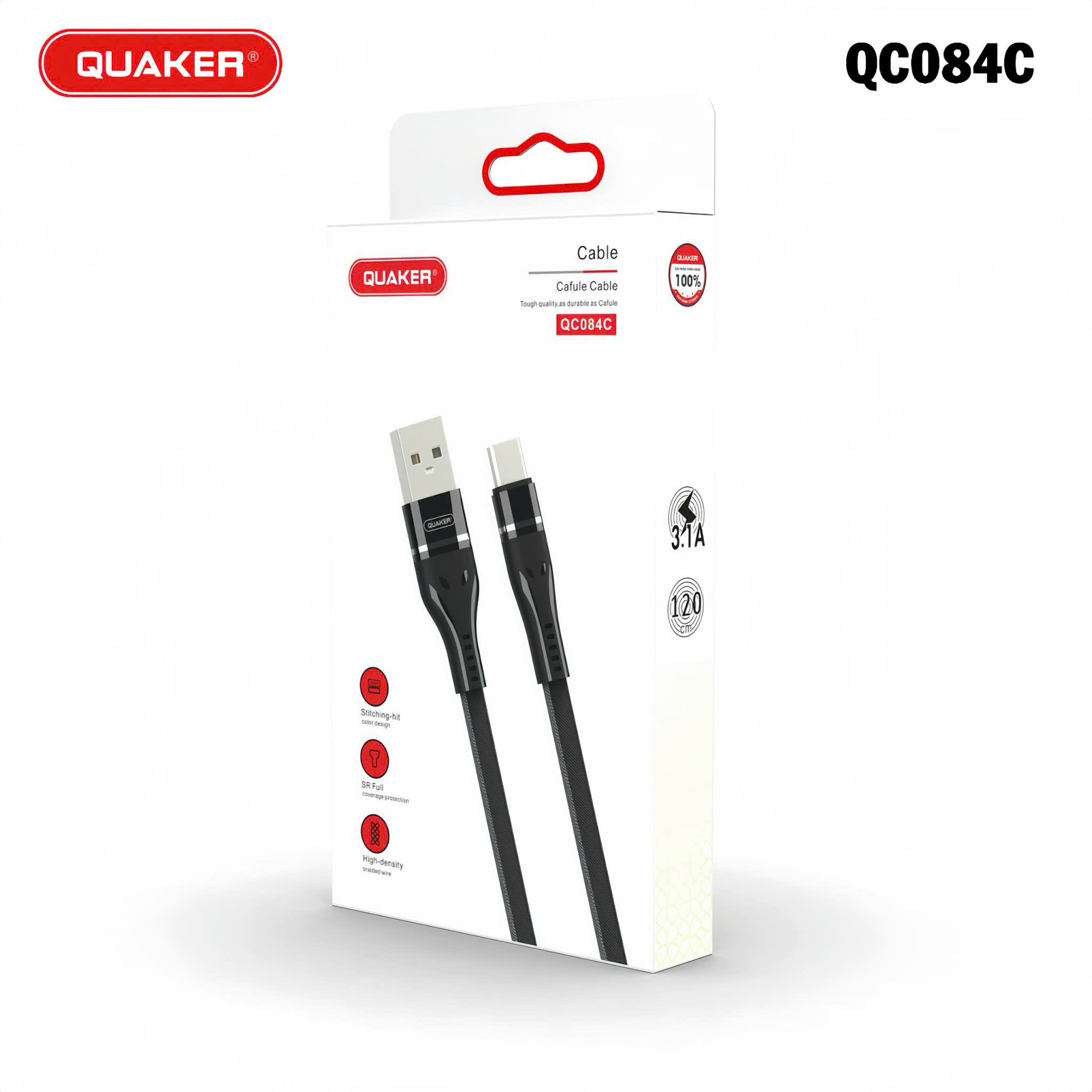 Cáp Sạc Dù Dẹt Quaker QC-084 1M – Sạc Nhanh 3.1A | Đa Dạng Cổng Sạc