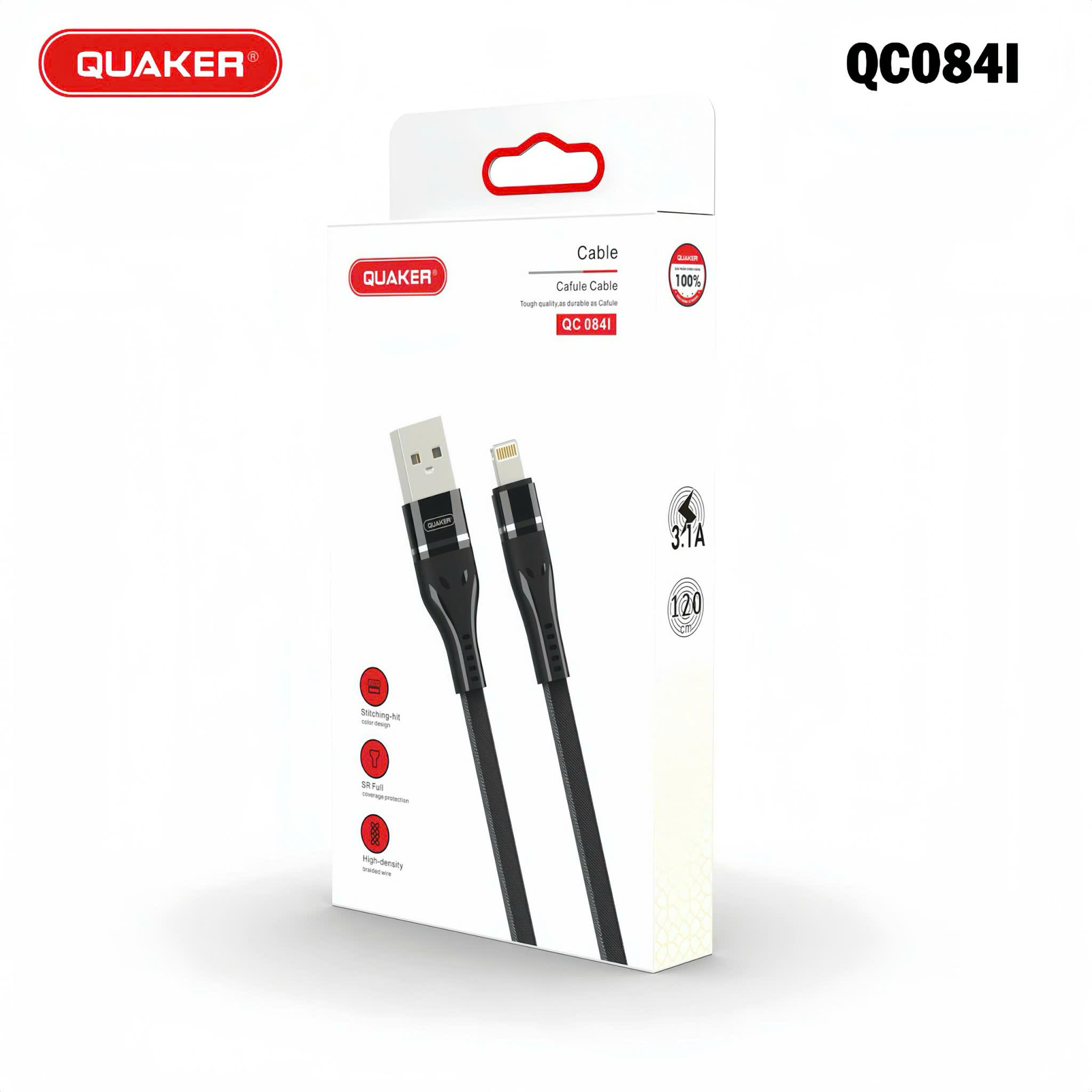 Cáp Sạc Dù Dẹt Quaker QC-084 1M – Sạc Nhanh 3.1A | Đa Dạng Cổng Sạc