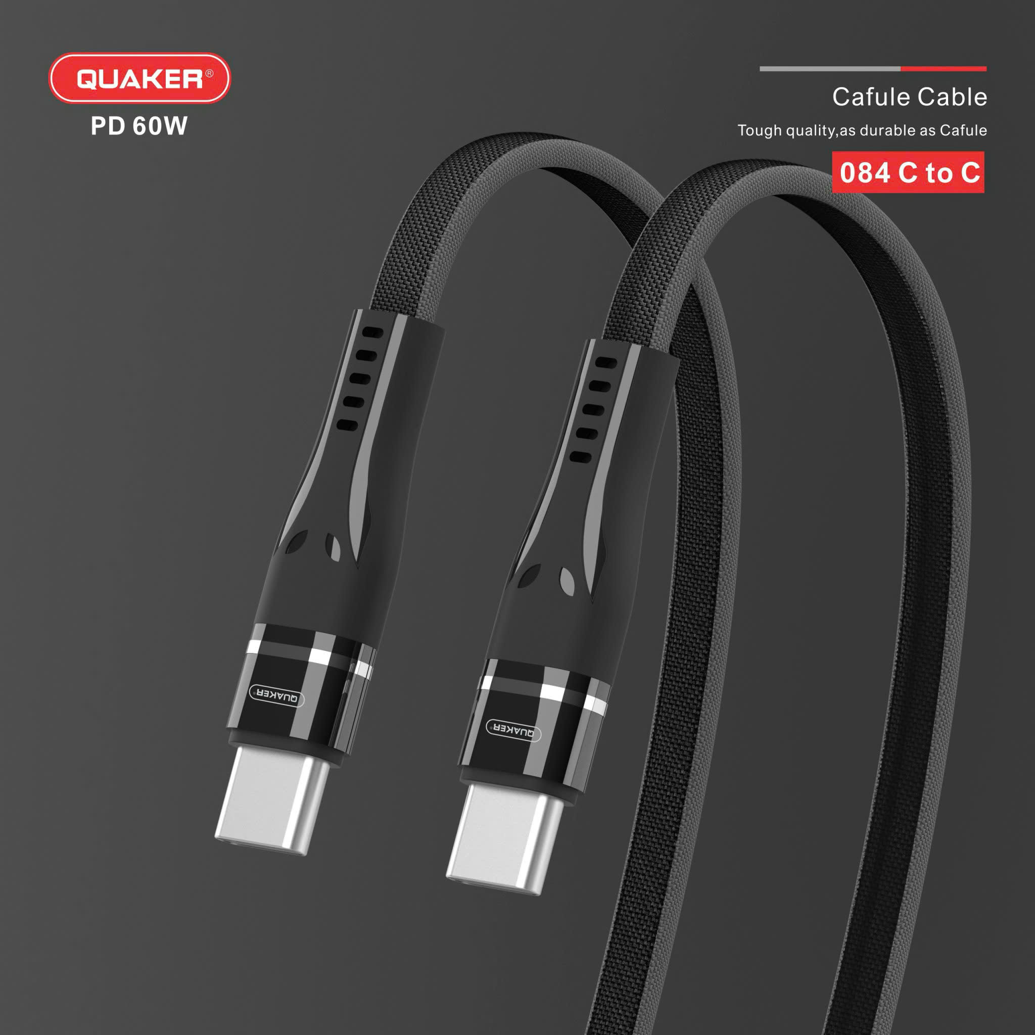 Cáp Sạc Dù Dẹt Quaker 084 Type-C to Type-C – Sạc Nhanh 60W | Dài 1.2M | Siêu Bền