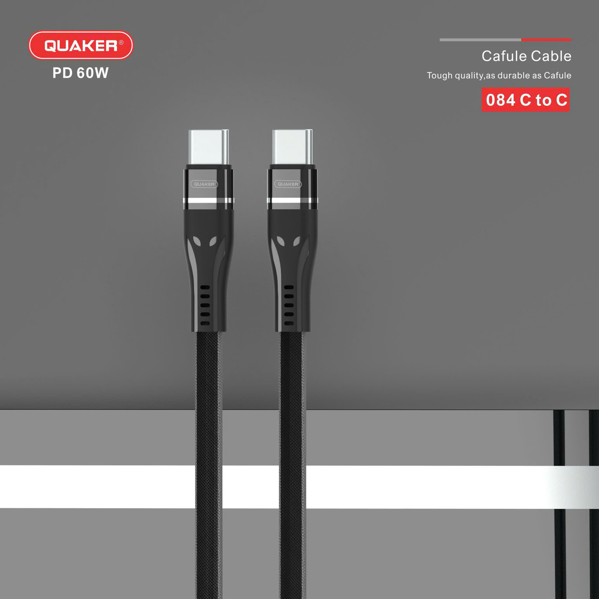 Cáp Sạc Dù Dẹt Quaker 084 Type-C to Type-C – Sạc Nhanh 60W | Dài 1.2M | Siêu Bền