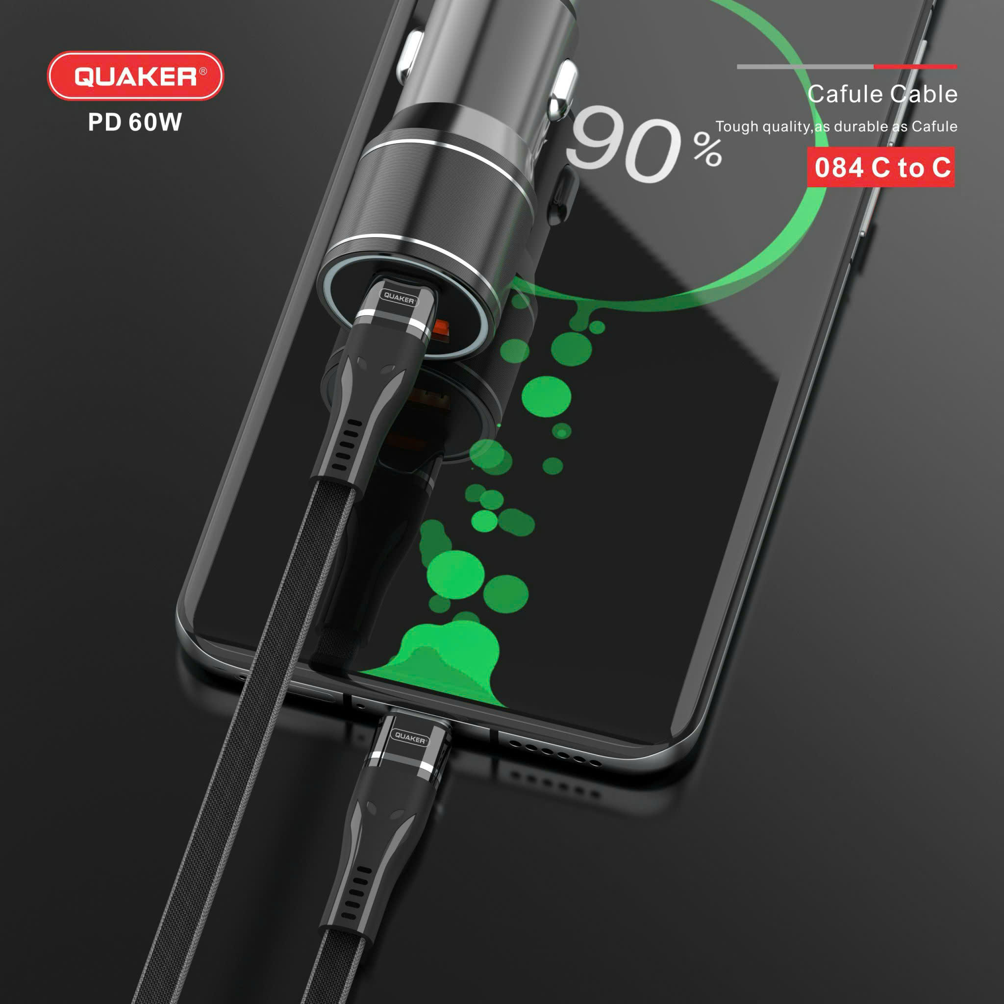 Cáp Sạc Dù Dẹt Quaker 084 Type-C to Type-C – Sạc Nhanh 60W | Dài 1.2M | Siêu Bền