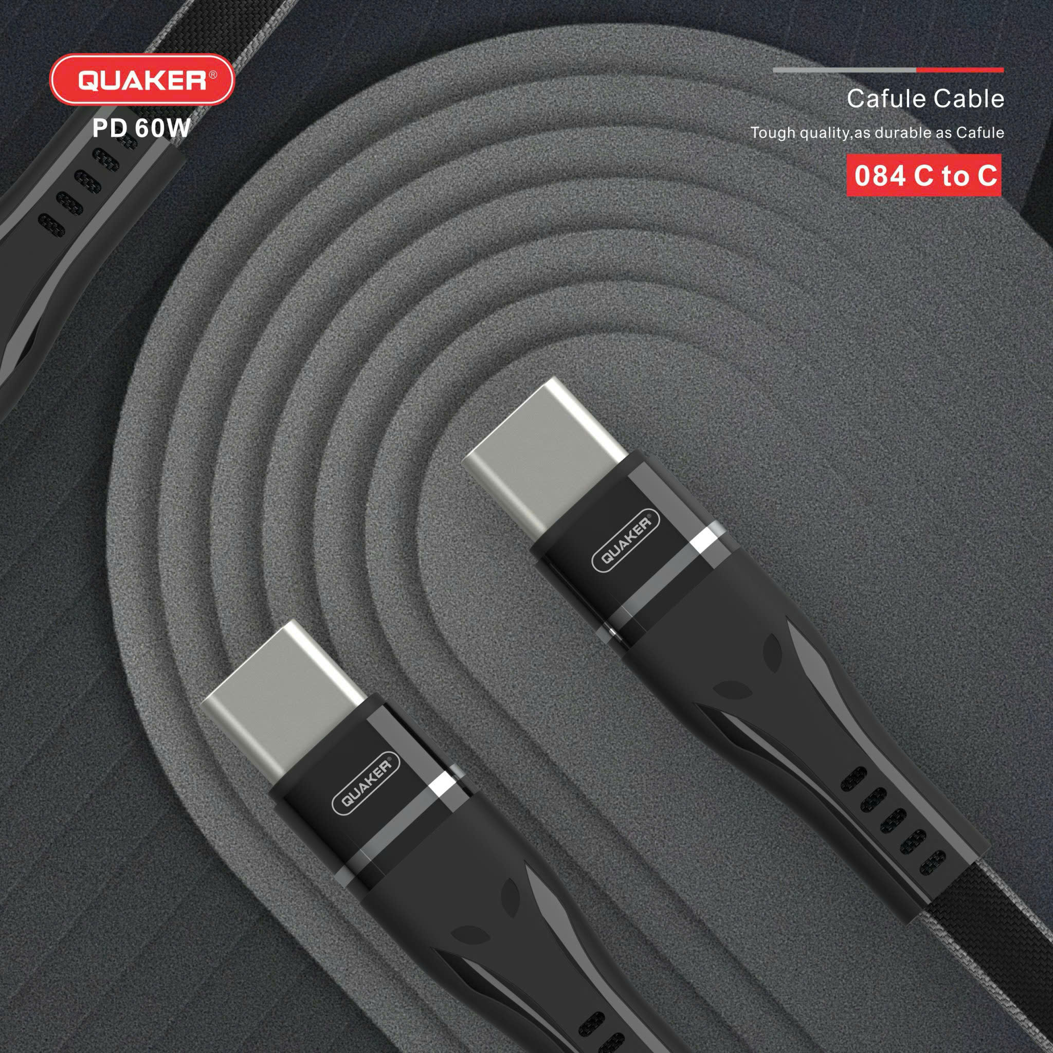 Cáp Sạc Dù Dẹt Quaker 084 Type-C to Type-C – Sạc Nhanh 60W | Dài 1.2M | Siêu Bền