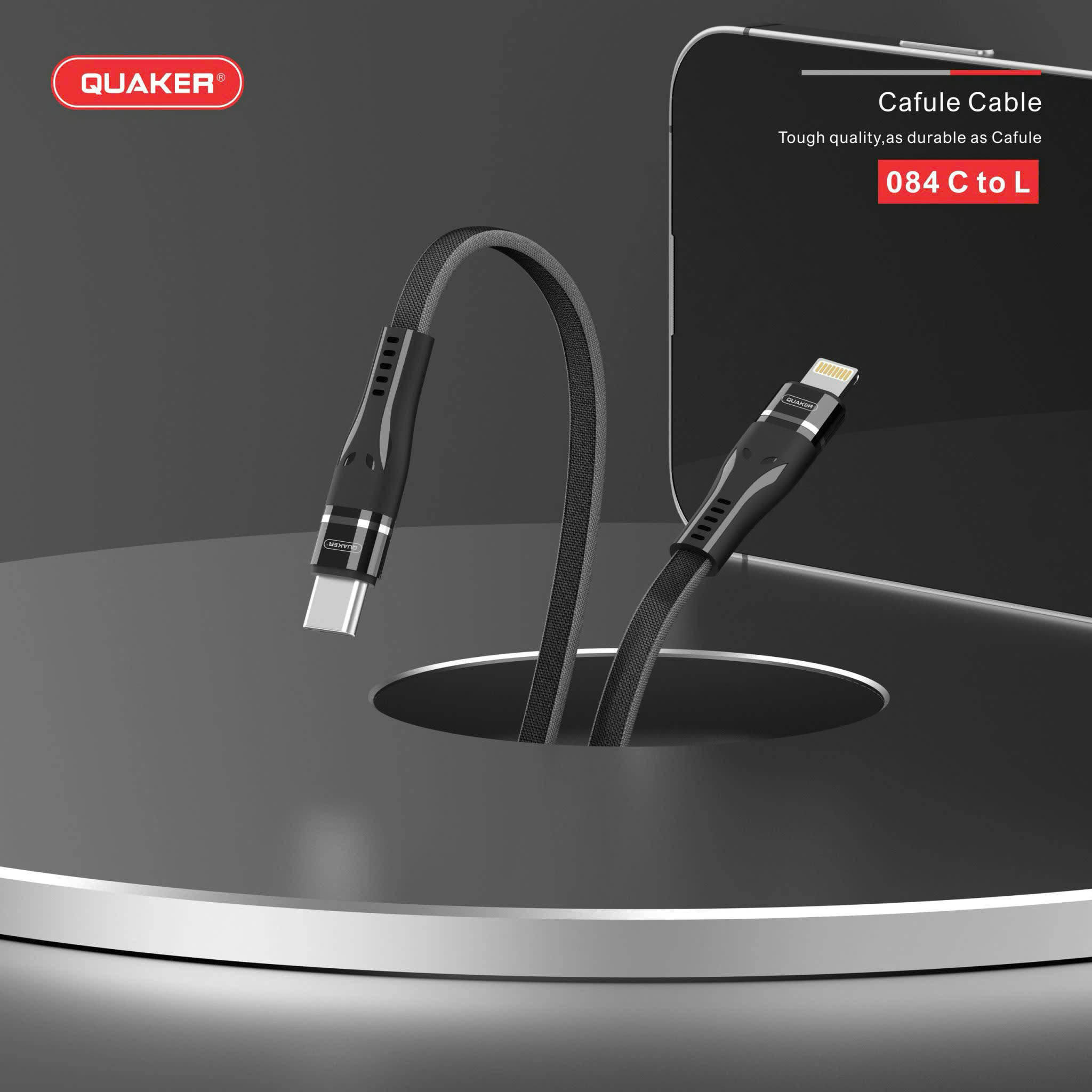 Cáp Sạc Dù Dẹt Quaker 084 Type-C to Lightning – Sạc Nhanh 30W | Dài 1.2M | Siêu Bền