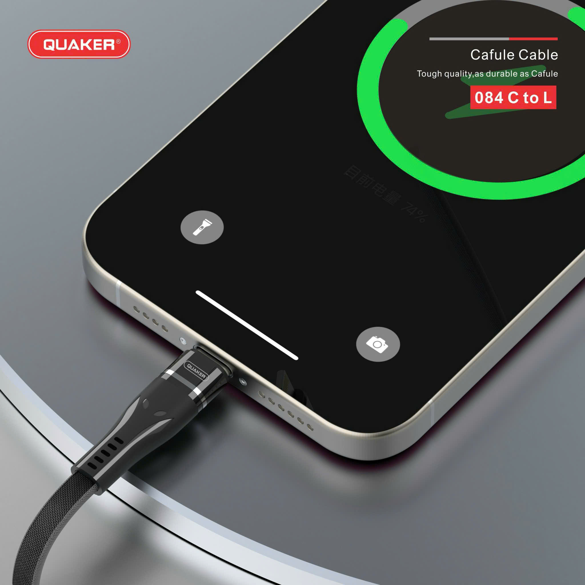 Cáp Sạc Dù Dẹt Quaker 084 Type-C to Lightning – Sạc Nhanh 30W | Dài 1.2M | Siêu Bền