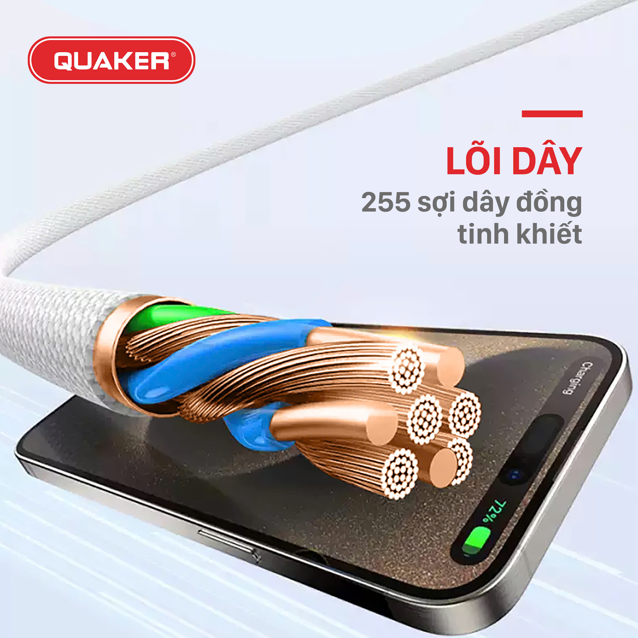 Cáp Sạc Nhanh Quaker H08 – Type-C to Lightning | PD 35W | Dài 1.5M | Dây Dù Siêu Bền