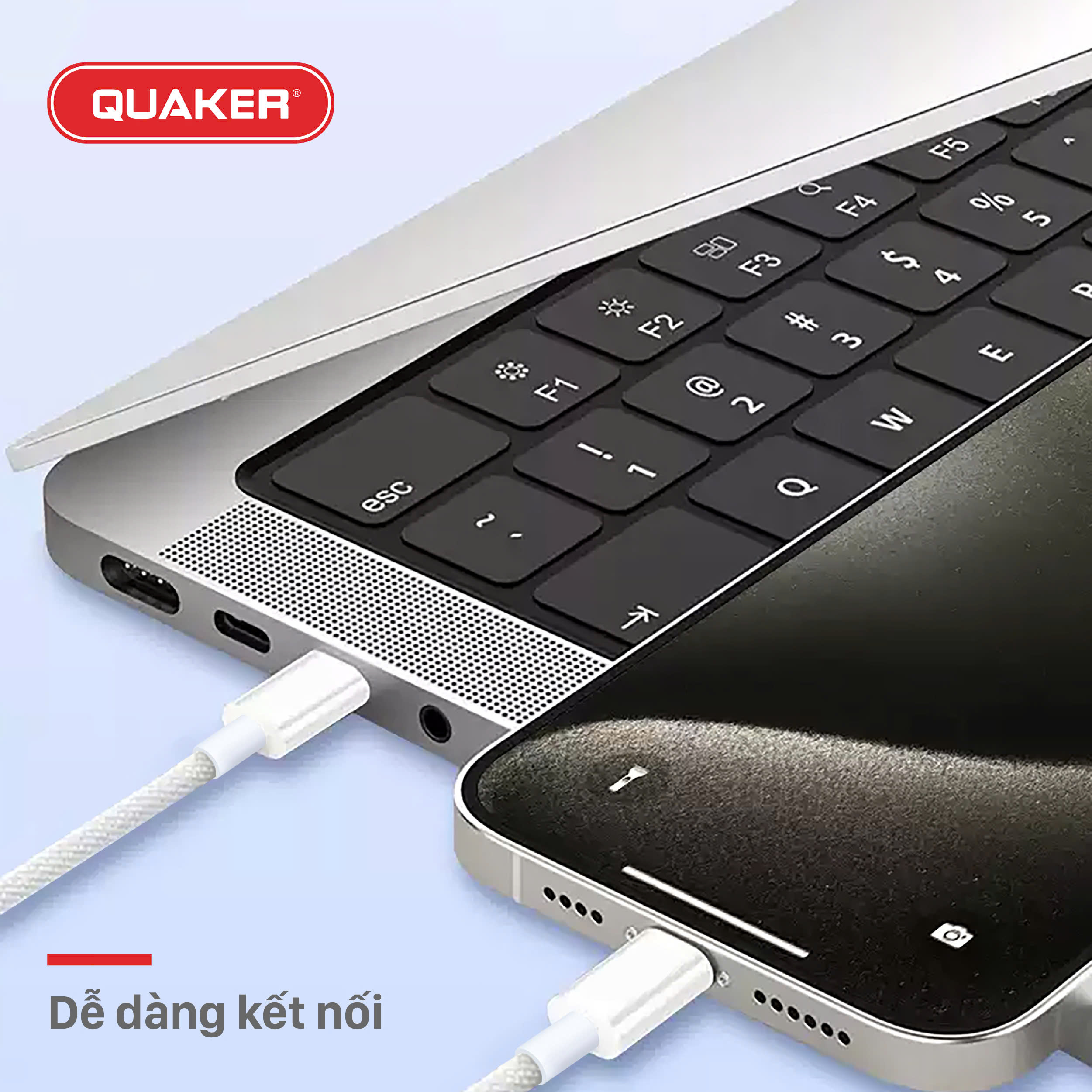 Cáp Sạc Nhanh Quaker H08 – Type-C to Lightning | PD 35W | Dài 1.5M | Dây Dù Siêu Bền