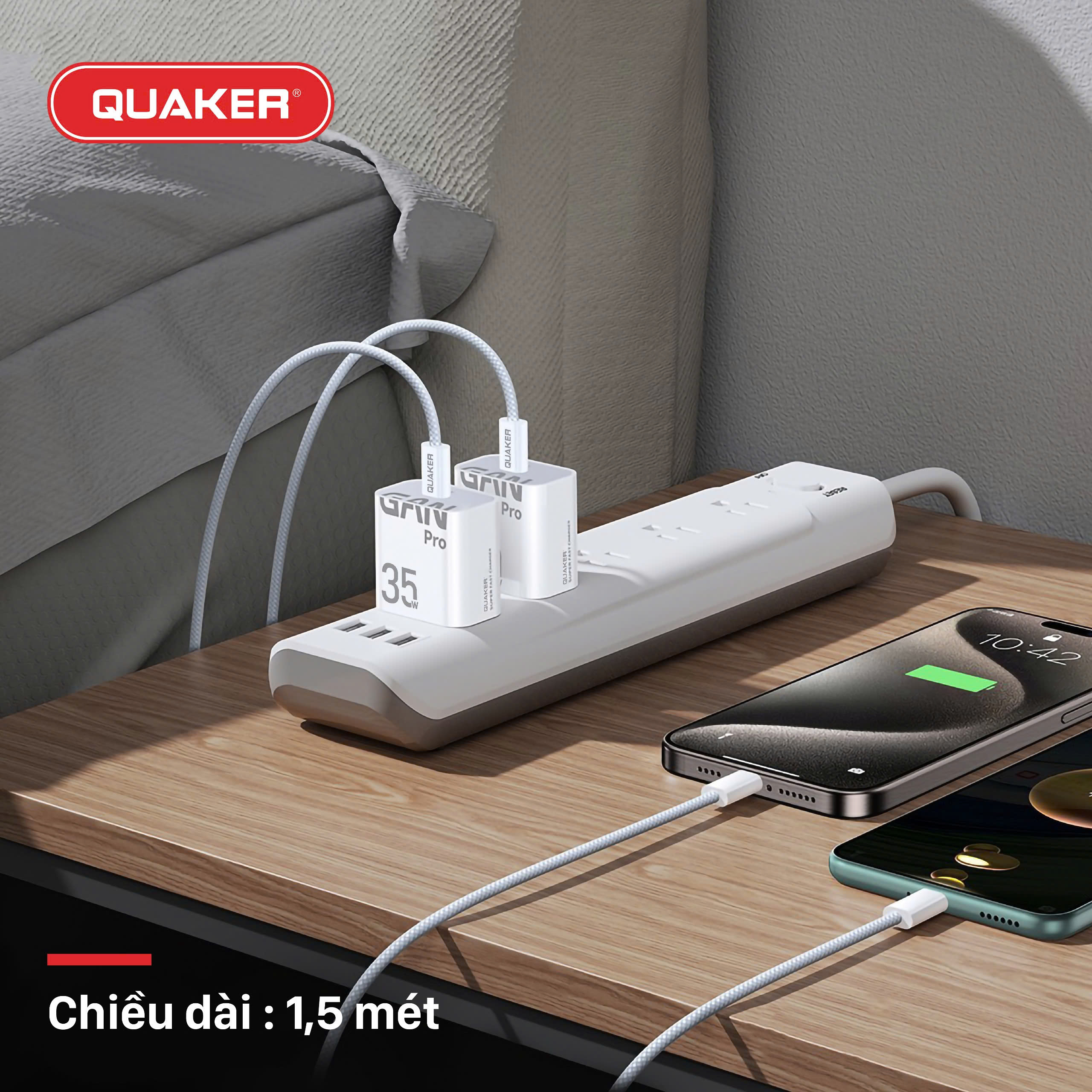 Cáp Sạc Nhanh Quaker H09 – Type-C to Type-C | Công Suất 100W | Dài 1.5M | Siêu Bền – Sạc Đa Thiết Bị
