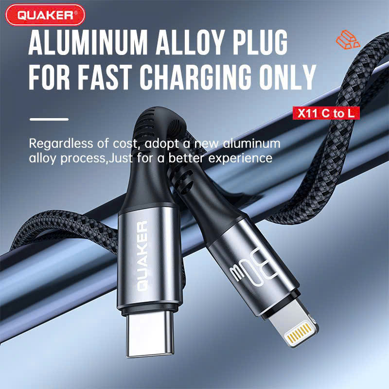 Cáp Sạc Dù Dẹt Quaker X11 Type-C to Lightning – Sạc Nhanh 30W | Dài 1M | Siêu Bền – Truyền Dữ Liệu Ổn Định