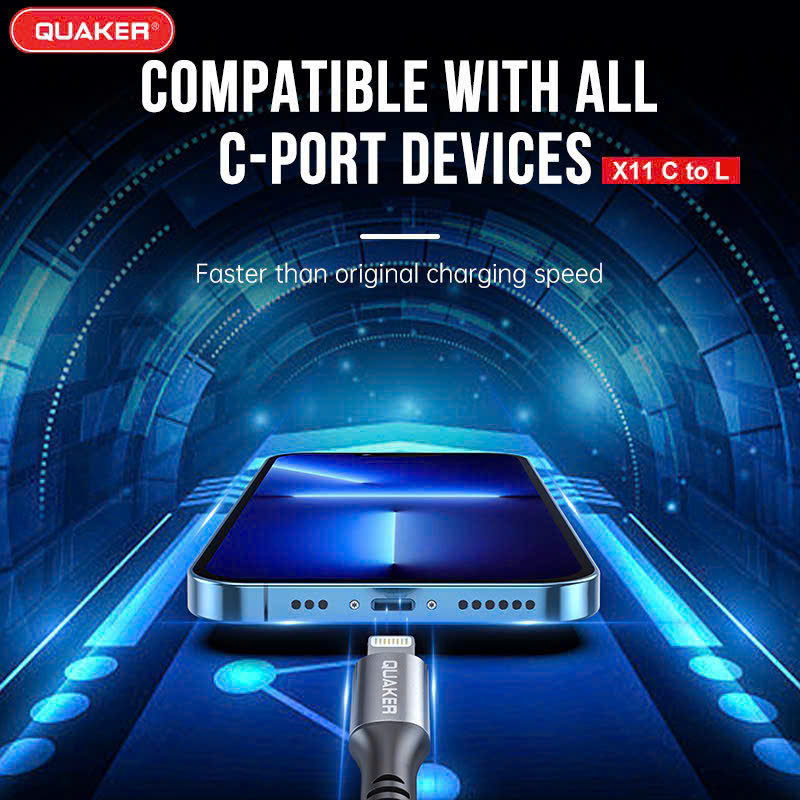 Cáp Sạc Dù Dẹt Quaker X11 Type-C to Lightning – Sạc Nhanh 30W | Dài 1M | Siêu Bền – Truyền Dữ Liệu Ổn Định